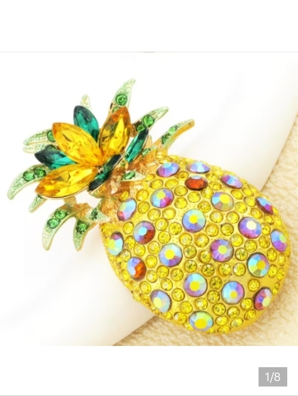 🆕️ 🍍 BETSEY JOHNSON YELLOW RHINESTONE PINEAPPLE TROPICAL BROOCH PIN🍍